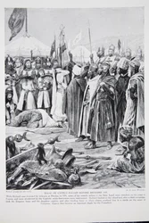 Isaac av Cypern vädjar inför Richard, 1191, illustration från 